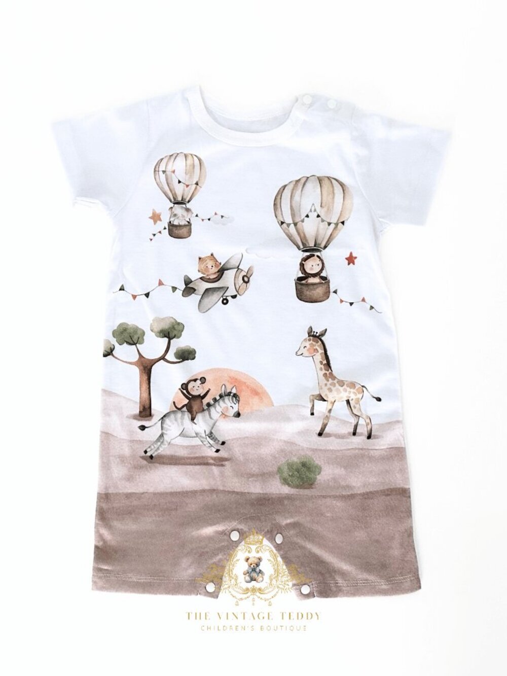 NWT Adorable Kids One-piece Sleep N' Play Romper Whimsical Safari Adventure 3-6M